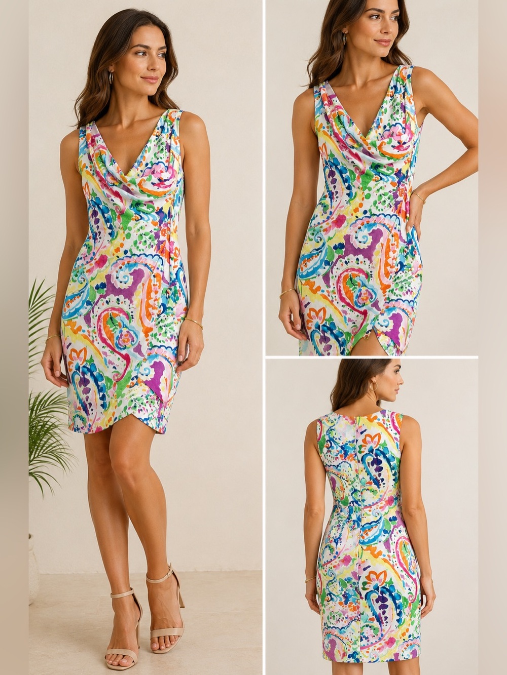 Lauren Ralph Lauren Colorful Paisley Faux Wrap Sleeveless Dress Size 6